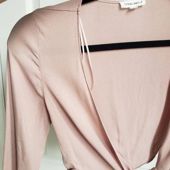 Cotton Candy LA Blush Pink Tie Crop Top - Picture 5 of 9